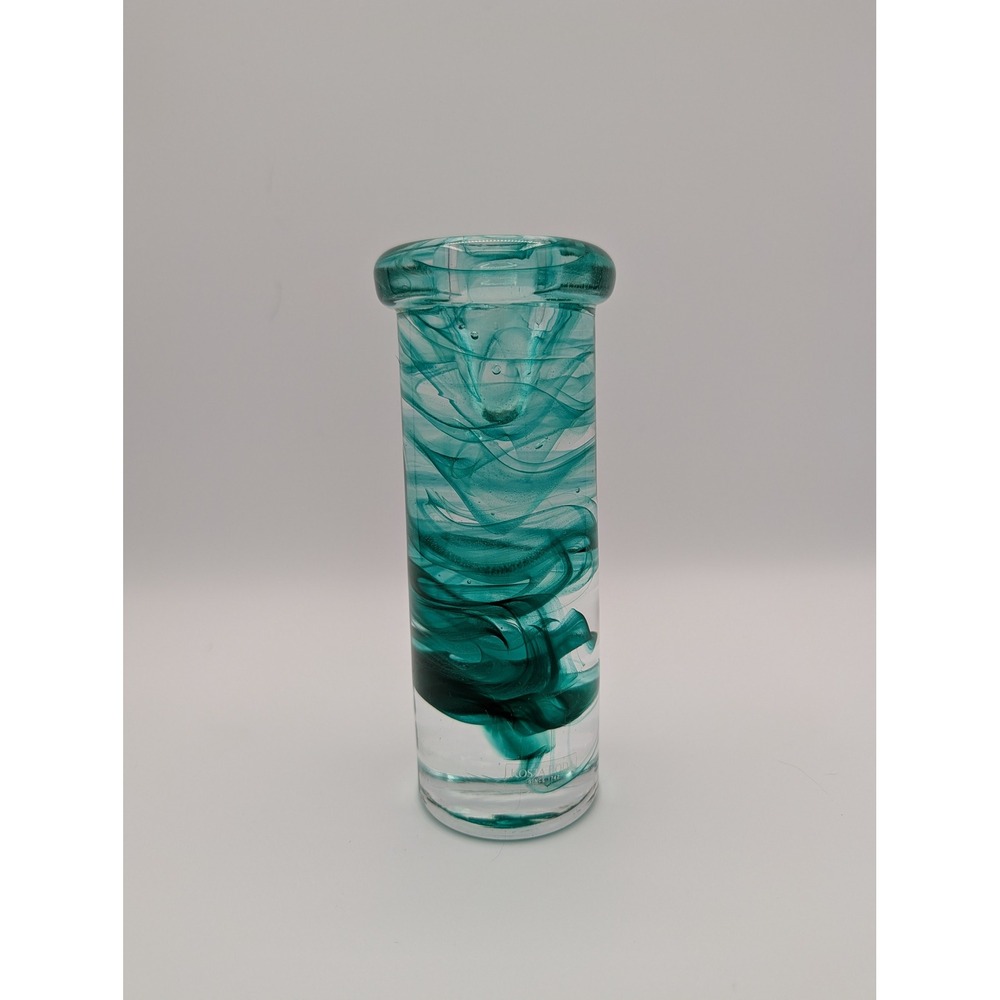 Kosta Boda Sweden Atoll Teal Swirl Art Glass Candlestick Holder Anna Ehrner 6"‎